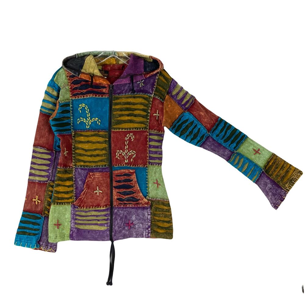LITTLE KATHMANDU Hoodie S/M Multicolor Patchwork Elf-Hoodie Full-Zip Long-Sleeve